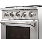 30 Inch Professional Dual Fuel Range with 6 German Tower Burners, 4.5 Cu. Ft. Capacity, Continuous Cast Iron Grates, 81K BTU Load, Bake Mode, Convection Mode, Broil Mode, Blue Porcelain Interior and Full-Extension Adjustable Glide Racks: Liquid Propane