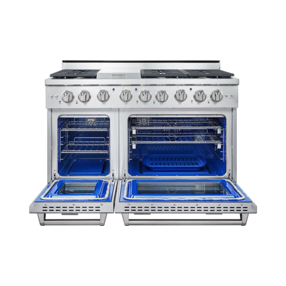 30 Inch Professional Gas Range with 4 German Tower Dual Flow Burners, 4.5  Cu. Ft. Oven Capacity, Continuous Cast Iron Grates, Infrared Broiler, Blue