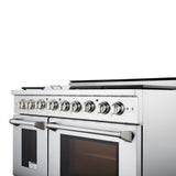 48 Inch Professional Gas Range with 6 German Tower Dual Flow Burners, 7.2 Cu. Ft. Oven Capacity, Continuous Cast Iron Grates, Infrared Broiler, 81K BTU Load, Blue Porcelain Interior and Full-Extension Adjustable Glide Racks: Liquid Propane