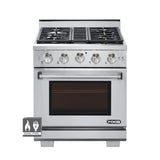30 Inch Professional Dual Fuel Range with 4 German Tower Burners, 4.5 Cu. Ft. Capacity, Continuous Cast Iron Grates, 81K BTU Load, Bake Mode, Convection Mode, Broil Mode, Blue Porcelain Interior and Full-Extension Adjustable Glide Racks: Natural Gas