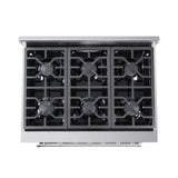 36 Inch Professional Dual Fuel Range with 6 German Tower Burners, 5.5 Cu. Ft. Capacity, Continuous Cast Iron Grates, 81K BTU Load, Bake Mode, Convection Mode, Broil Mode, Blue Porcelain Interior and Full-Extension Adjustable Glide Racks: Natural Gas