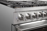 36 Inch Professional Gas Range with 6 German Tower Dual Flow Burners, 5.5 Cu. Ft. Oven Capacity, Continuous Cast Iron Grates, Infrared Broiler, Blue Porcelain Interior and Full-Extension Adjustable Glide Racks: Liquid Propane