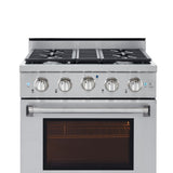 30 Inch Professional Gas Range with 4 German Tower Dual Flow Burners, 4.5 Cu. Ft. Oven Capacity, Continuous Cast Iron Grates, Infrared Broiler, 54K BTU Load, Blue Porcelain Interior and Full-Extension Adjustable Glide Racks: Liquid Propane