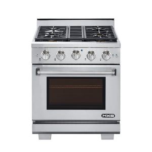 30 Inch Professional Gas Range with 4 German Tower Dual Flow Burners, 4.5 Cu. Ft. Oven Capacity, Continuous Cast Iron Grates, Infrared Broiler, 54K BTU Load, Blue Porcelain Interior and Full-Extension Adjustable Glide Racks: Gas