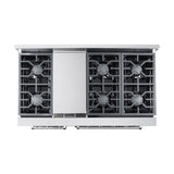 48 Inch Professional Gas Range with 6 German Tower Dual Flow Burners, 7.2 Cu. Ft. Oven Capacity, Continuous Cast Iron Grates, Infrared Broiler, 81K BTU Load, Blue Porcelain Interior and Full-Extension Adjustable Glide Racks: Gas