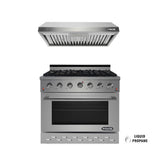 36" Stainless Steel Propane Gas Range with 5.5 cu ft. Convection Oven & Under Cabinet Hood Bundle SC3611LP EH3619 NXR Store